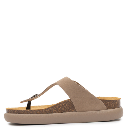 Scholl Leather Flip-Flop Slides Anatomic Footbed Platform Beige F01219-2361