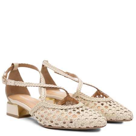 Gioseppo Skórzane Plecione Czółenka Slingback z Niskim Obcasem Beżowe 75560-OFF-WHITE
