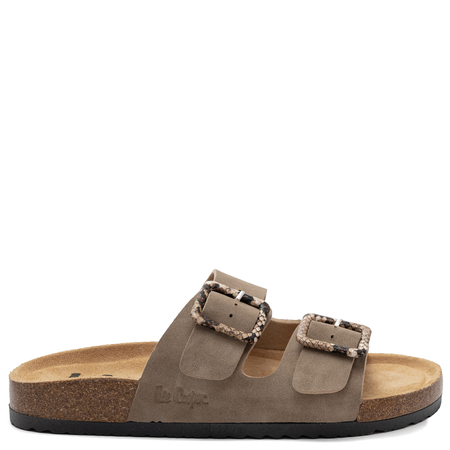 Lee Cooper Double Buckle Slides Snake Print Beige LCW-26-35-4451L