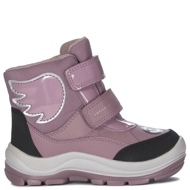 GEOX Botki dziecięce ocieplane na rzepy Dark Pink