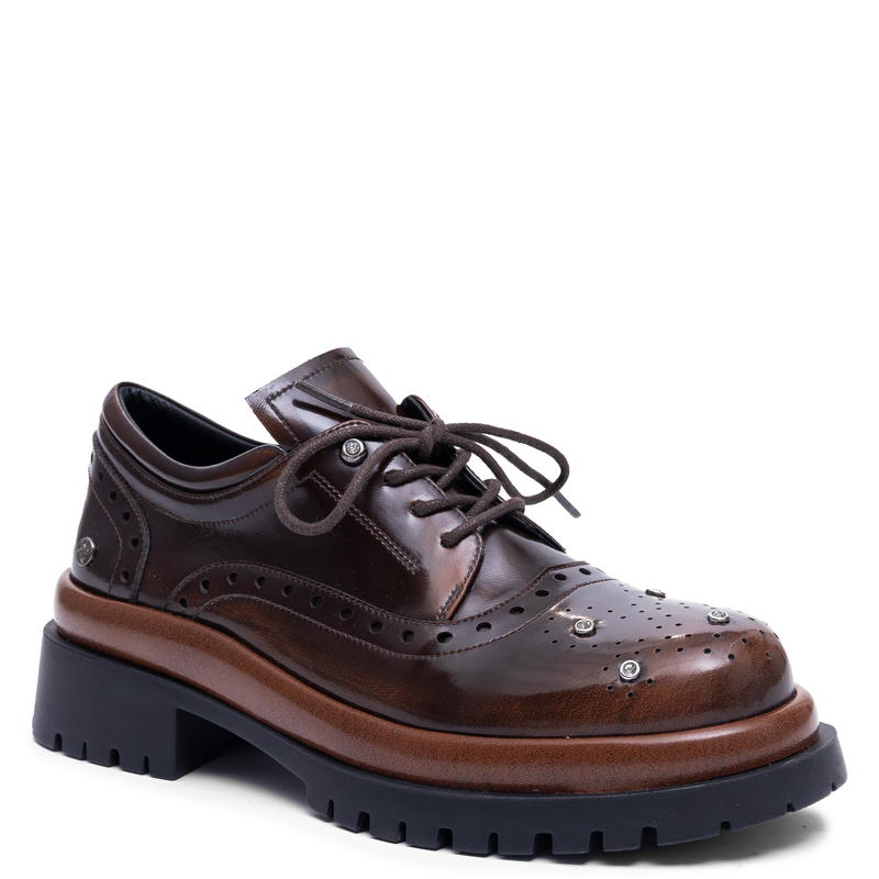 Maciejka Women's Leather Platform Shoes Elegant Brown Lace-Up K7725-02/00-1