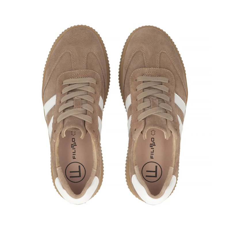 Filippo Sneakersy Damskie Skórzane Na Platformie Beżowo Białe