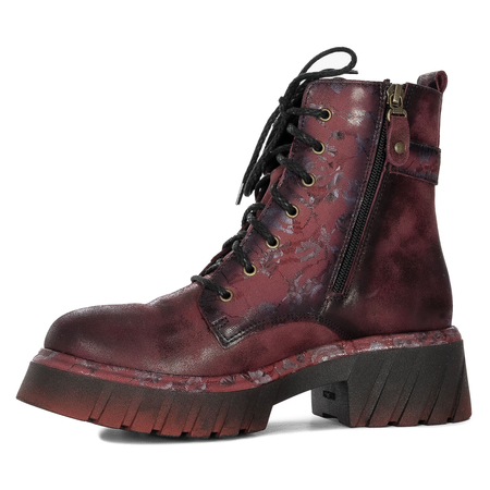 Maciejka Leather Women's Boots With Decorative Pattern Burgundy 07071-23/00-8