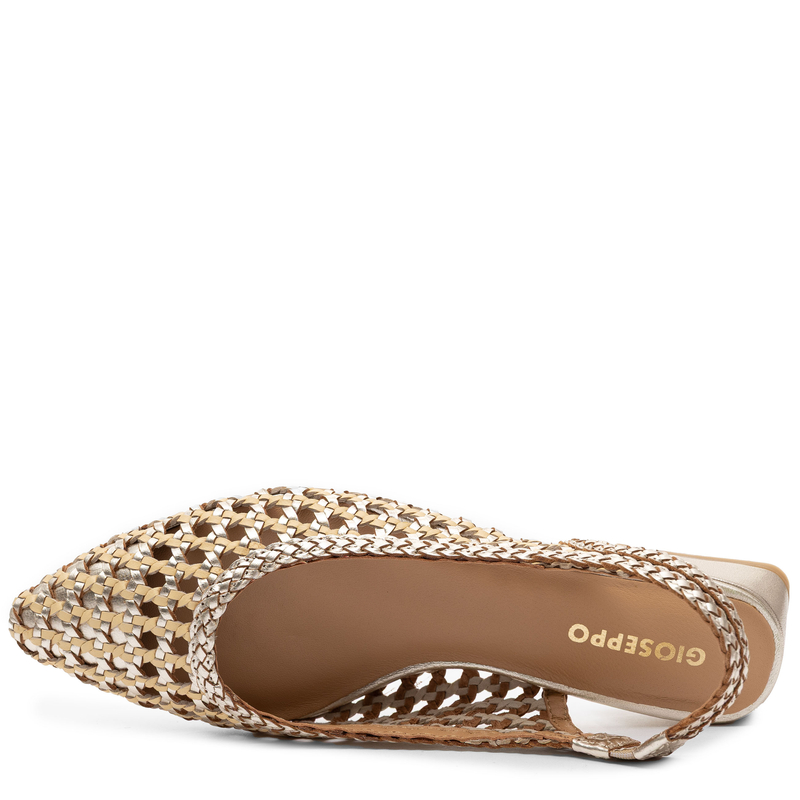 Gioseppo Leather Woven Slingback Pumps Low Heel Gold 79251-HOUNSLOW