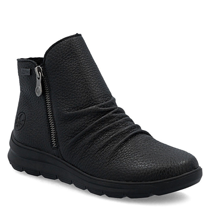 Rieker Botki Damskie Z Ozdobnym Zamkiem Po Boku Czarne Z0056-00-BLACK