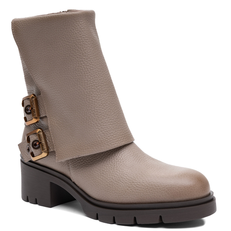 Hispanitas Leather Boots With Buckles On Block Heel Beige HI265074
