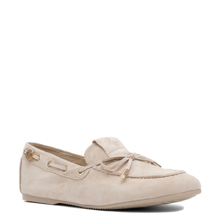 Guess Zamszowe Mokasyny Damskie z Kokardką Beżowe FLPAISSUE14 BEIGE