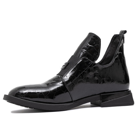 Boccato Leather Croc-Embossed Patent Loafers Slip-On Black 049-1738-64