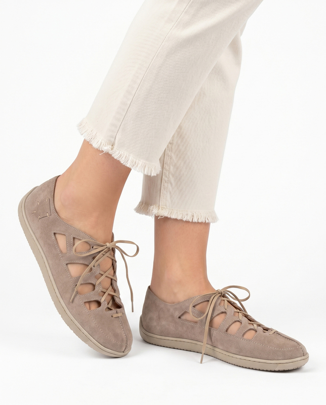 Maciejka Suede Openwork Leather Shoes Beige 06835-04/00-1