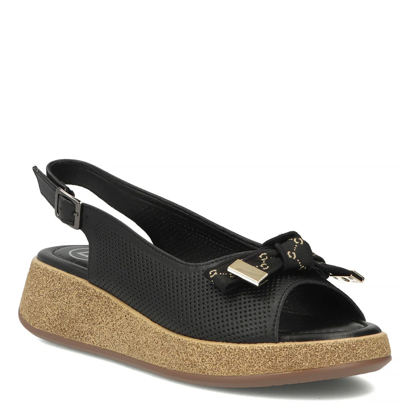 Filippo Perforated Leather Wedge Sandals With Bow Black DS7582-26-BK