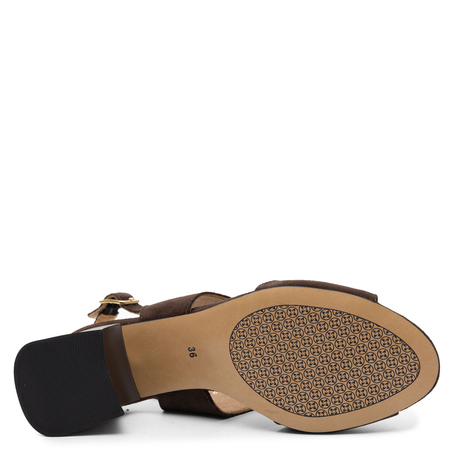 Maciejka Skórzane Sandały Ażurowe Na Słupku Brązowe 06566-02/00-5