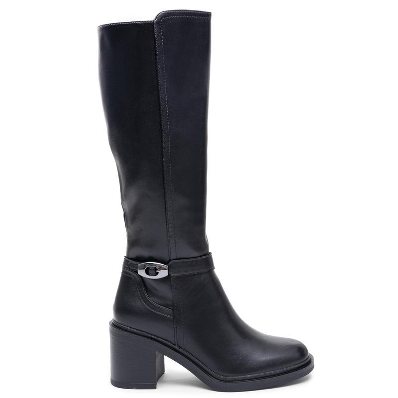 Sergio Leone Classic Insulated Block Heel Knee-High Boots Black KZ-14-BLK