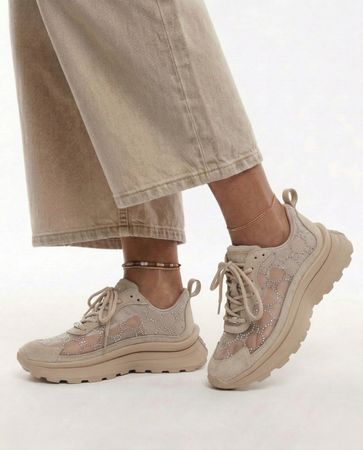 GOE Women's Platform Sneakers With Crystals Beige TT2N4042