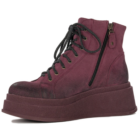 Maciejka Velour Combat Boots on Platform Burgundy 06309-23/00-8