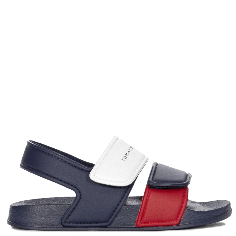 Tommy Hilfiger Sandały Dziecięce Na Rzepy Niebiesko Białe T1X2-1172Y019