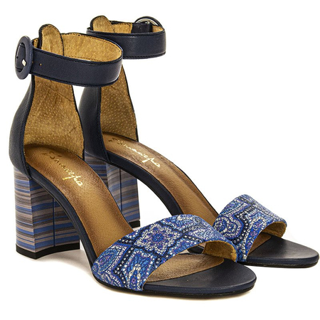 Maciejka Leather Block Heel Sandals Patterned Navy Blue 04235-17/00-5