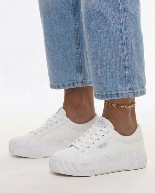 Lee Cooper Women's Platform Sneakers White Canvas LCW-22-31-0884L