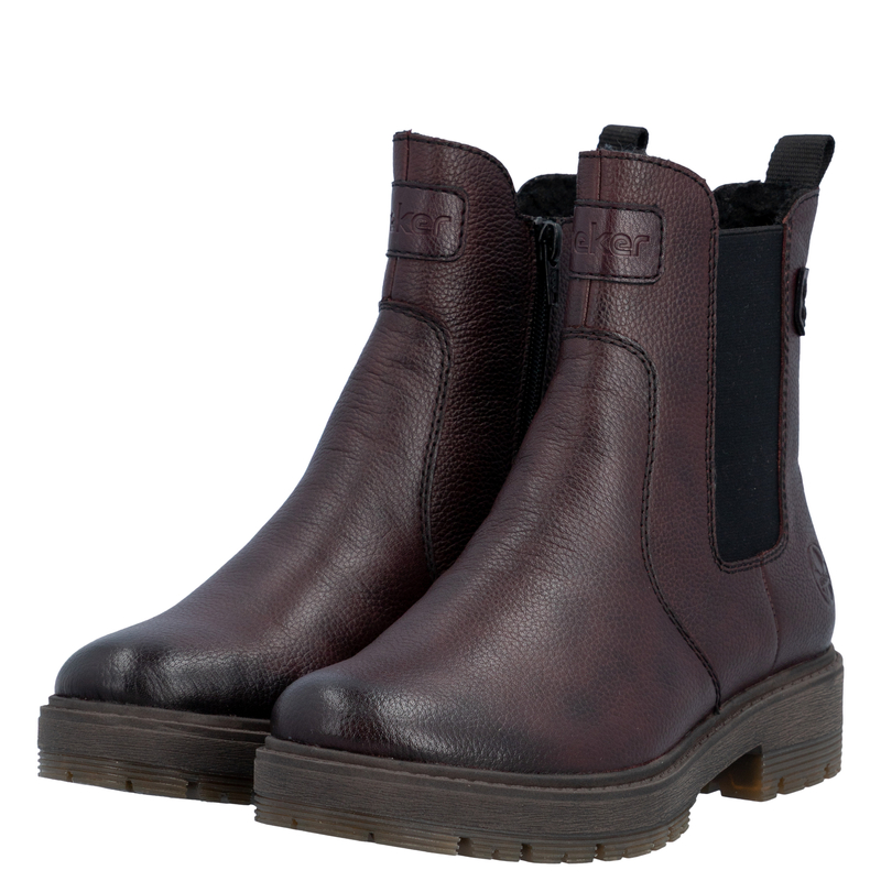 Rieker Women Natural Leather Insulated Chelsea Ankle Boots Burgundy 75860-35-RED