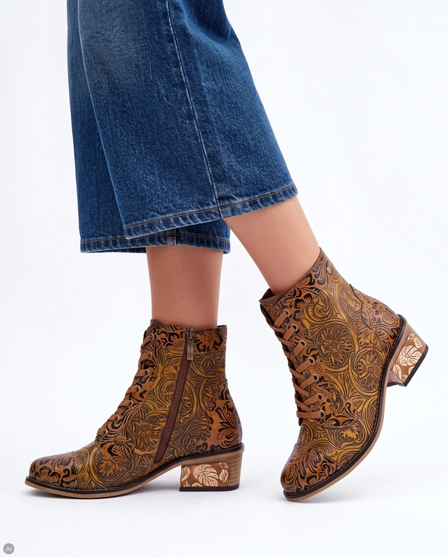 Maciejka Leather Lace-Up Boots Embossed Brown K7688-29/00-7