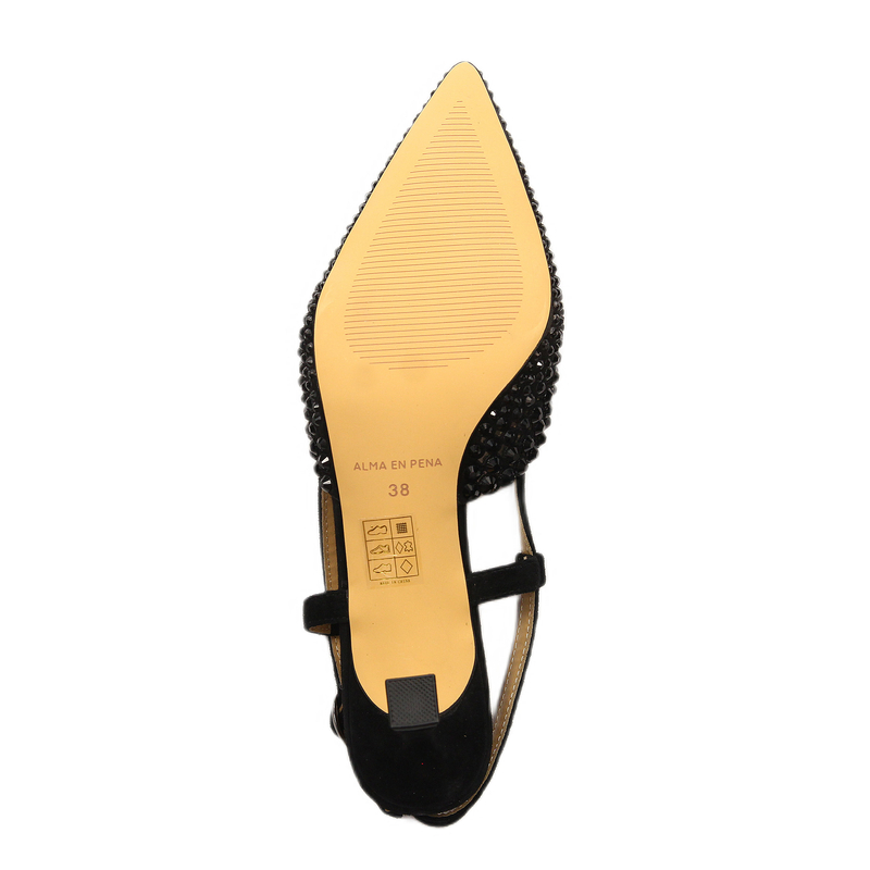 Alma En Pena Crystal-Embellished Slingback Sandals Pointed-Toe 6.5 cm Black V250662-SUEDE-BLA
