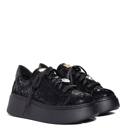 Maciejka Leather Platform Sneakers Jeweled Detail Black 6191W-02/00-8