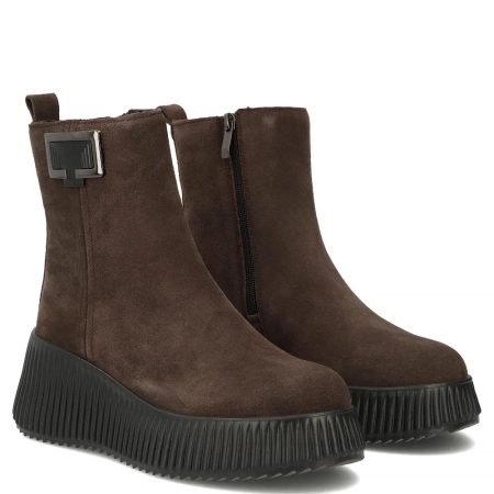 Filippo Women Suede Insulated Fluted Platform Ankle Boots Brown DBT6392-26-D-BR