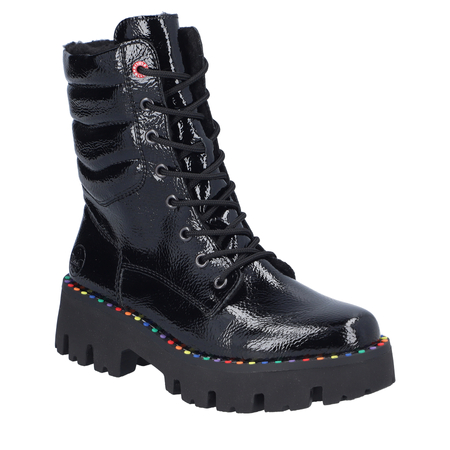 Rieker Lakierowane Trzewiki Damskie Na Platformie Czarne Y3330-00-BLACK