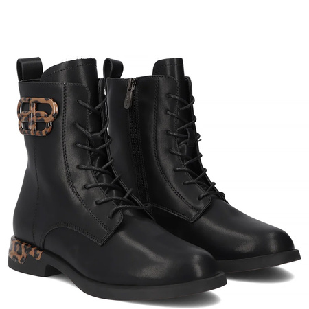 Filippo Leather Tortoiseshell-Heel Lace-Up Ankle Boots Side-Zip Black DBT720625BK