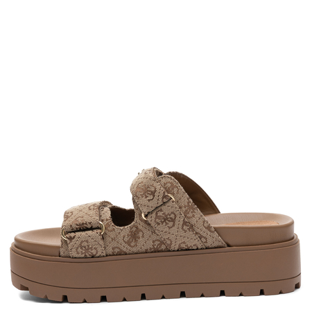 Guess Monogram Logo Platform Slides with Velcro Straps Beige FLJF2X-FAL03-BEIB