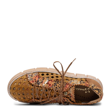 Maciejka Leather Perforated Low Shoes On Platform Orange 05850-32/00-1