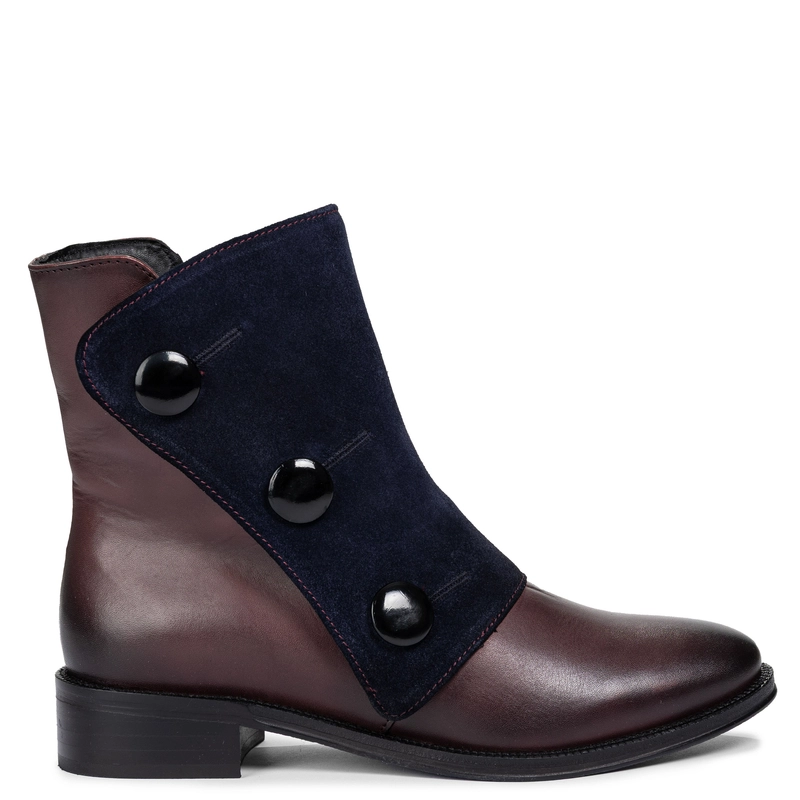 Maciejka Suede-Flap Ankle Boots Decorative Buttons Bordeaux H7172-23/00-7