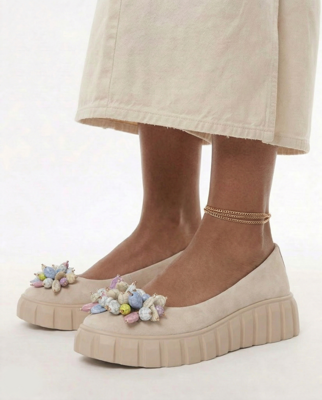 Filippo Suede Leather Platform Shoes Beige DP6996-26-BE