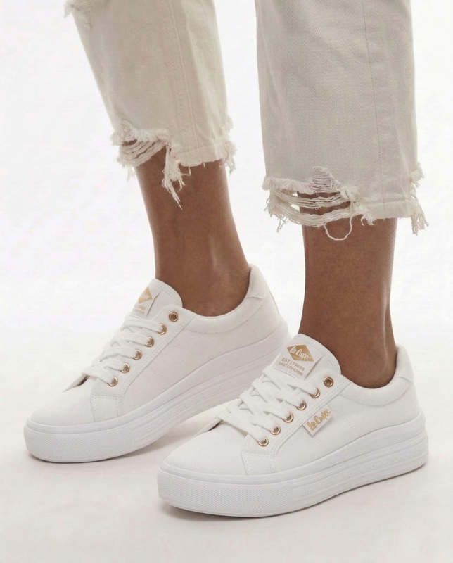 Lee Cooper Women's Platform Canvas Sneakers White LCW-26-44-4474L