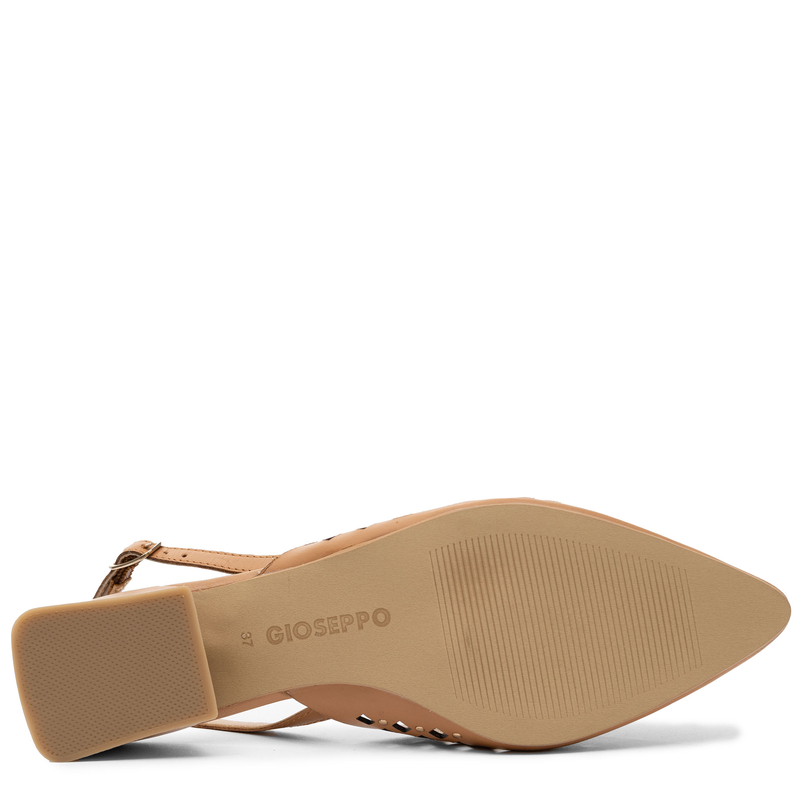 Gioseppo Skórzane Ażurowe Czółenka Slingback Na Niskim Obcasie Brązowe 79015-LAGOS-TAN