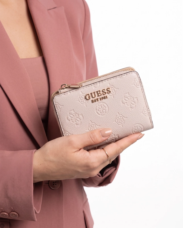 Guess Elegancki Zapinany Na Zamek Portfel Damski Beżowy SWPD2222156-BONE