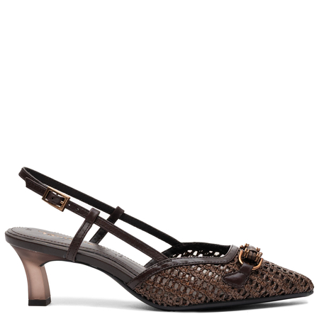 Tamaris Leather Woven Slingback Pumps on a Stiletto Heel Brown 1-29634-44304MOC
