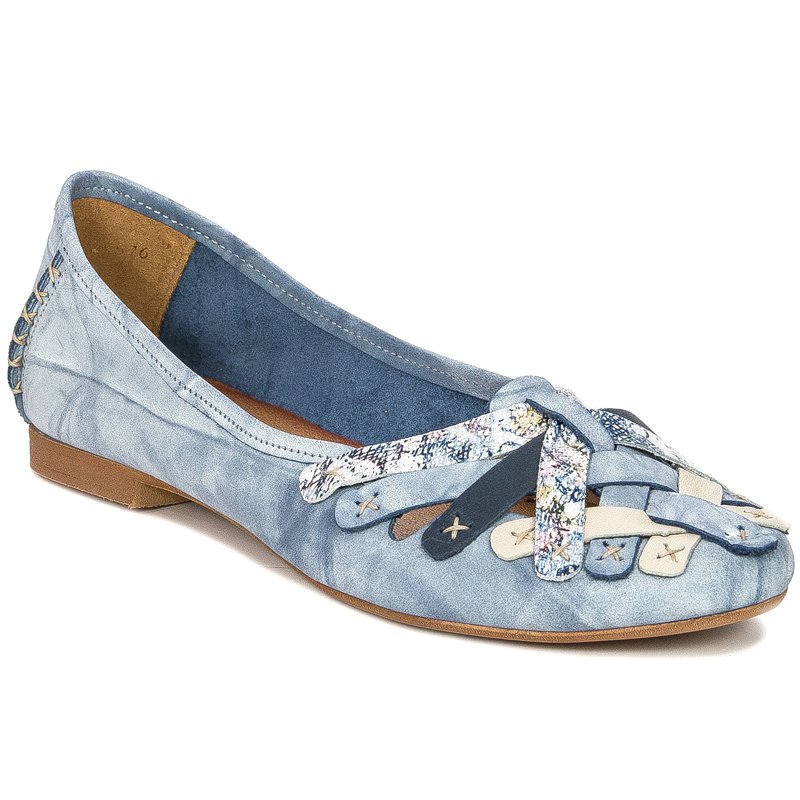 Maciejka Leather Ballet Flats Artisanal Weave Flat Heel Blue 01358-45-00-0