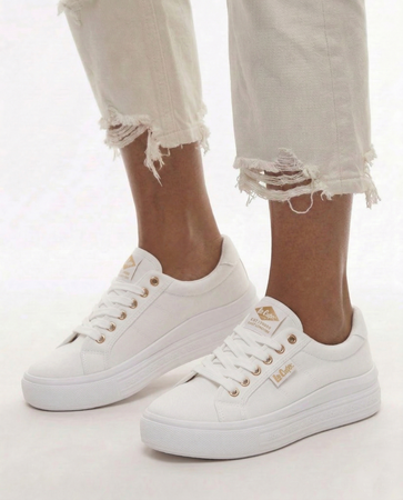 Lee Cooper Women's Platform Canvas Sneakers White LCW-26-44-4474L