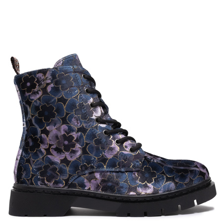 Artiker Lace-Up Floral Ankle Boots With Side Zipper Multicolor 57C1052