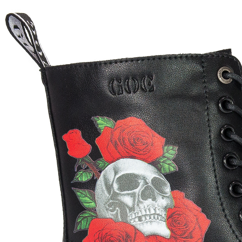 Botki GOE II2N4044 Black Print botki skórzane z czaszką Czarne