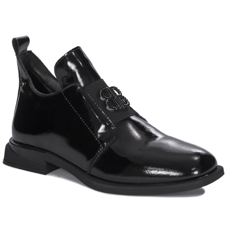 Filippo Leather Patent Ankle Boots For Women Flat Heel Black DBT4763/25BK