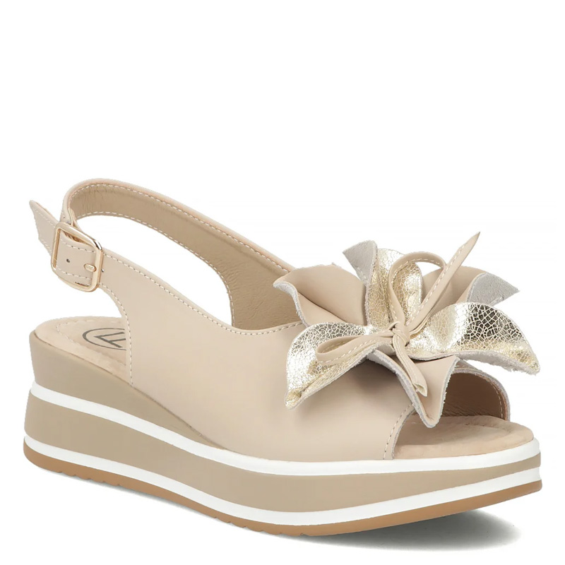 Filippo Leather Wedge Sandals With Decorative Flower Beige DS7045-26-BE