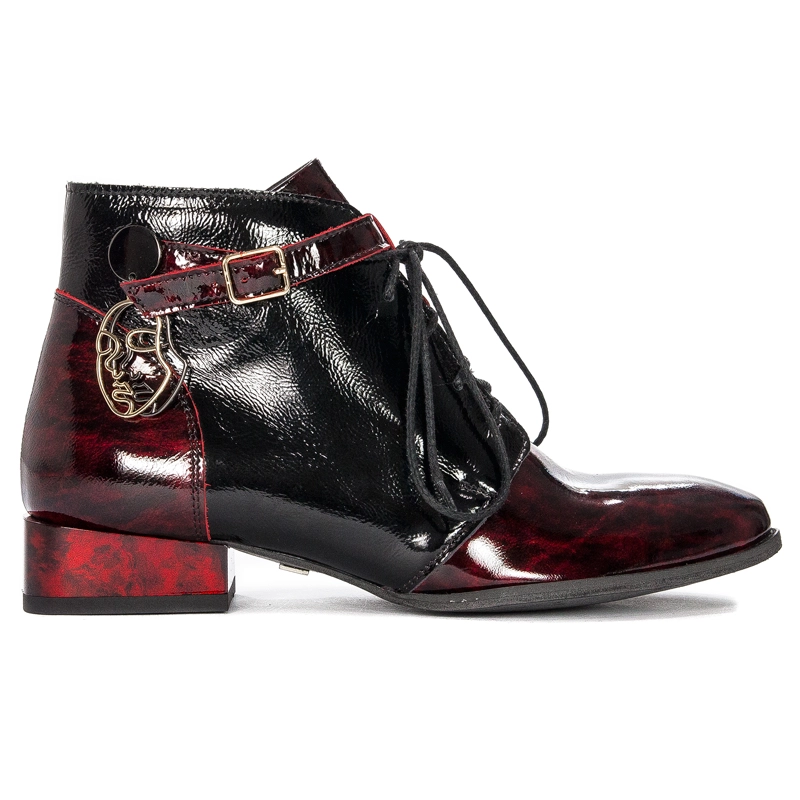 Maciejka Patent Leather Lace-Up Ankle Boots Side Zipper Burgundy 5743A-23/00-7