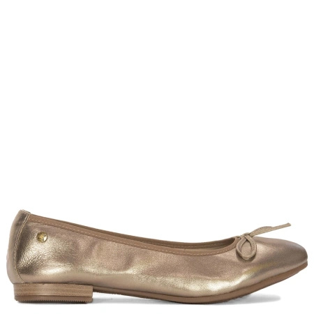 Maciejka Leather Ballet Flats With Bow Flat Heel Gold P6800-25/00-0