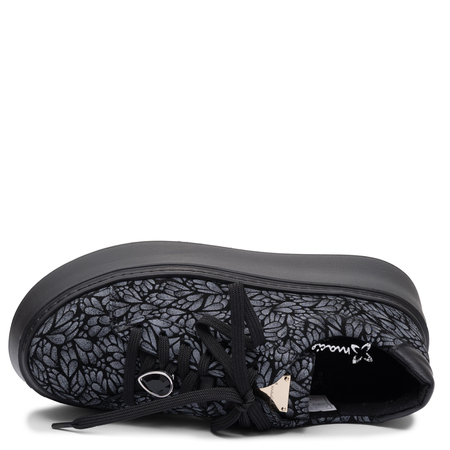 Maciejka Damskie Skórzane Sneakersy Na Platformie Czarno-Niebieskie 6191W-18/00-8
