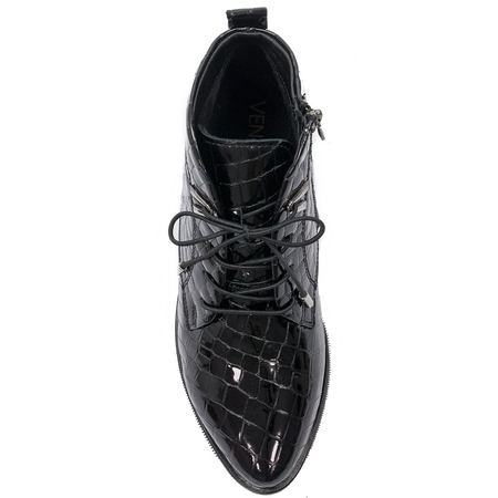 Botki Venezia YSB 0218 501 Black skórzane lakierowane Czarne