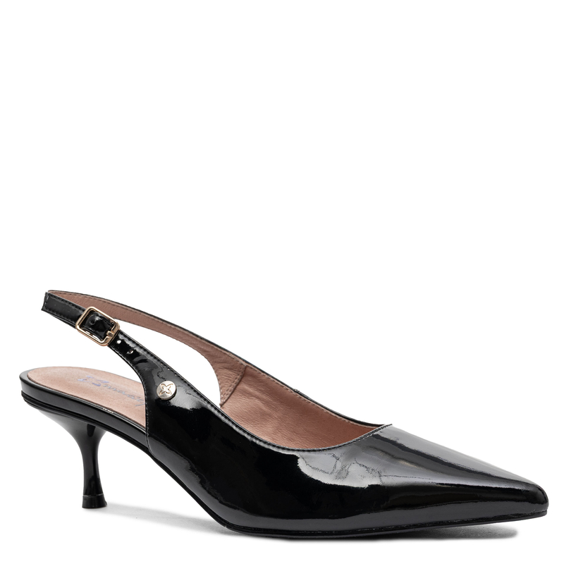 Maciejka Skórzane Lakierowane Czółenka Slingback Na Szpilce Czarne K7448-01/00-1