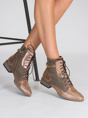 Botki damskie Maciejka Skórzane Brąz i Miedź