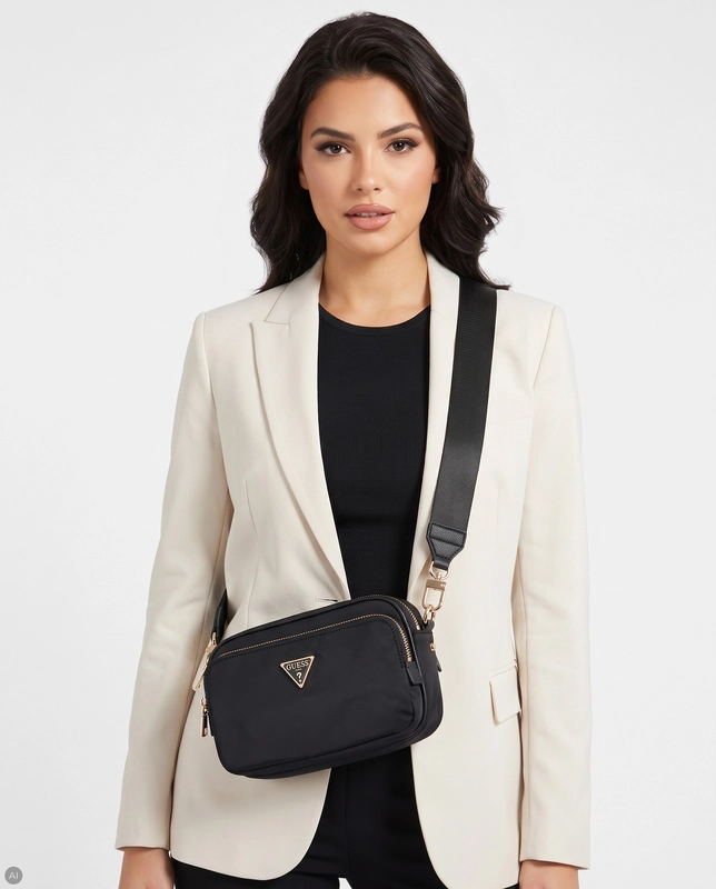 Guess Eco Gemma Torebka Listonoszka Dwukomorowa Czarna HWEYG839572-BLACK