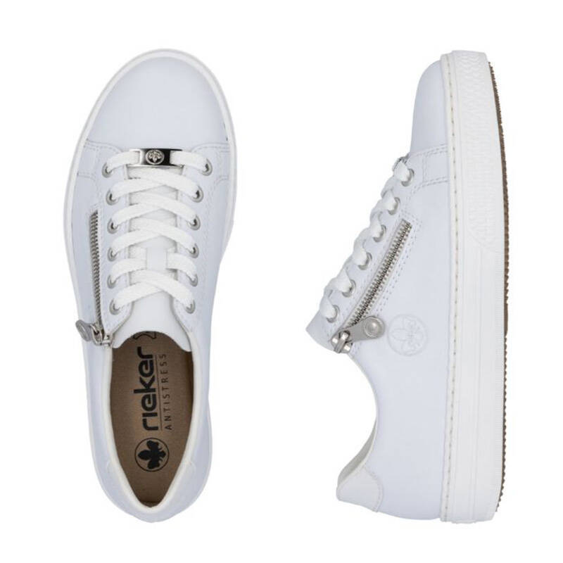 Rieker Leather Lace-Up Sneakers With Side Zip White L59L1-83